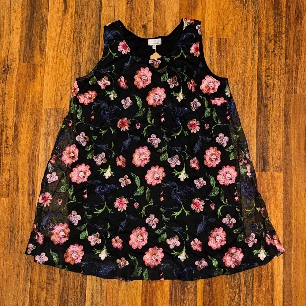 Signature by Robbie Bee Floral Embroidered Mesh Sleeveless Dress Black 2X